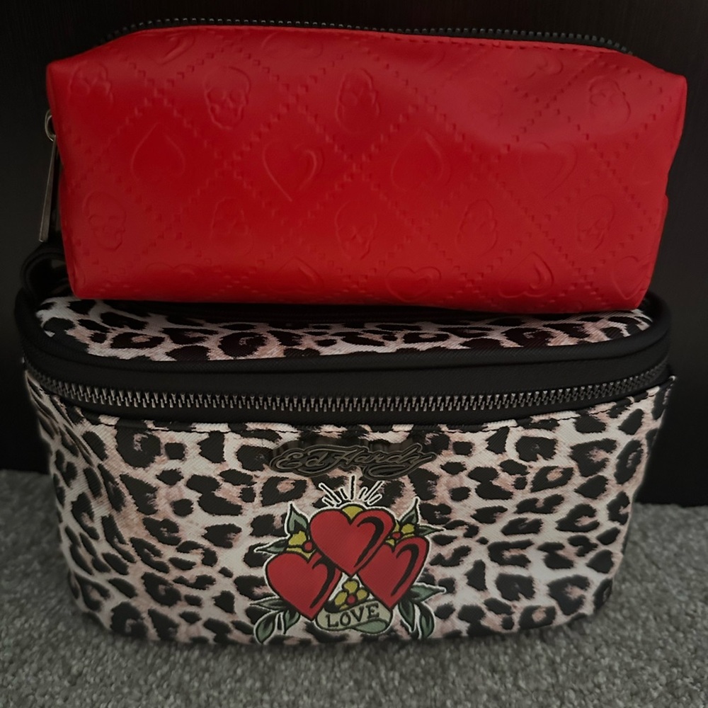 Ed Hardy Red and Leopard Cosmetic Bag Duo